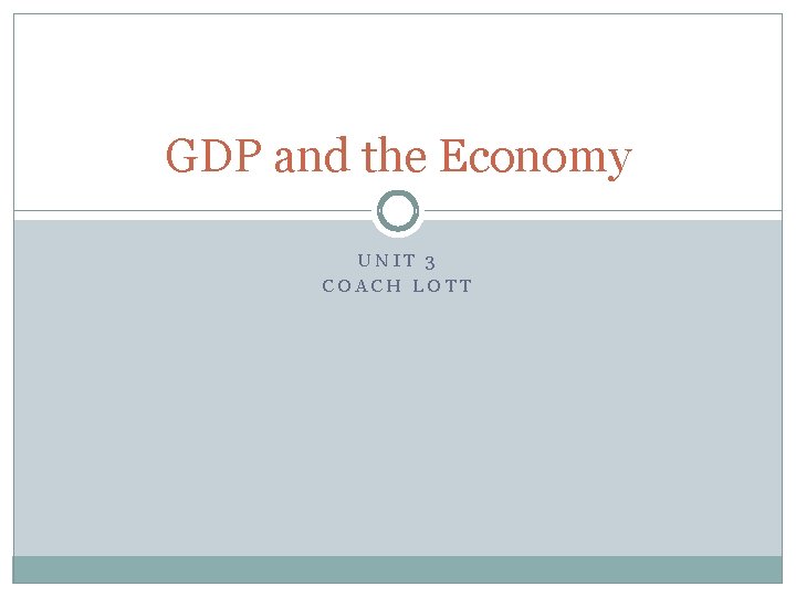 GDP and the Economy UNIT 3 COACH LOTT 