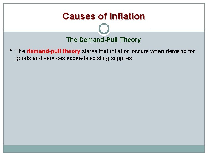 Causes of Inflation The Demand-Pull Theory • The demand-pull theory states that inflation occurs