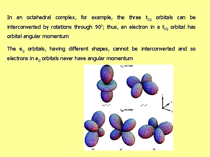 In an octahedral complex, for example, the three t 2 g orbitals can be