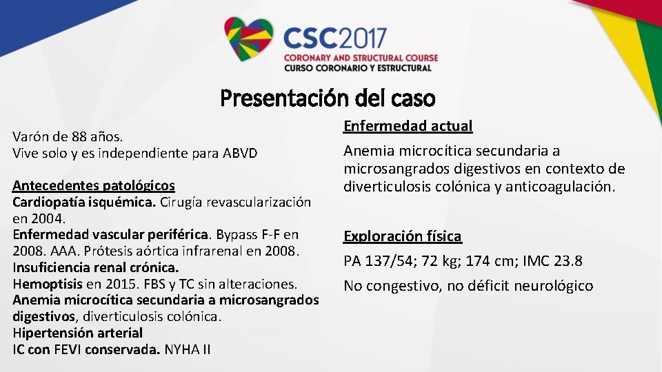 Presentación del caso Varón de 88 años. Vive solo y es independiente para ABVD