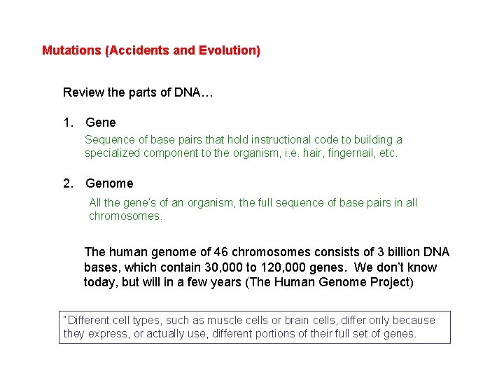 Mutations Accidents and Evolution Review the parts of