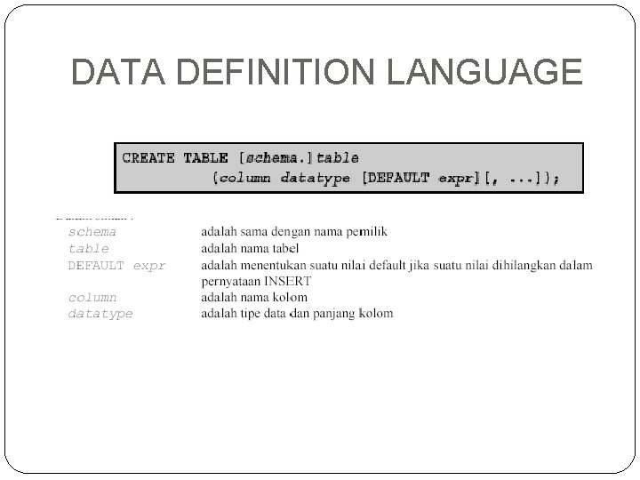 DATA DEFINITION LANGUAGE 