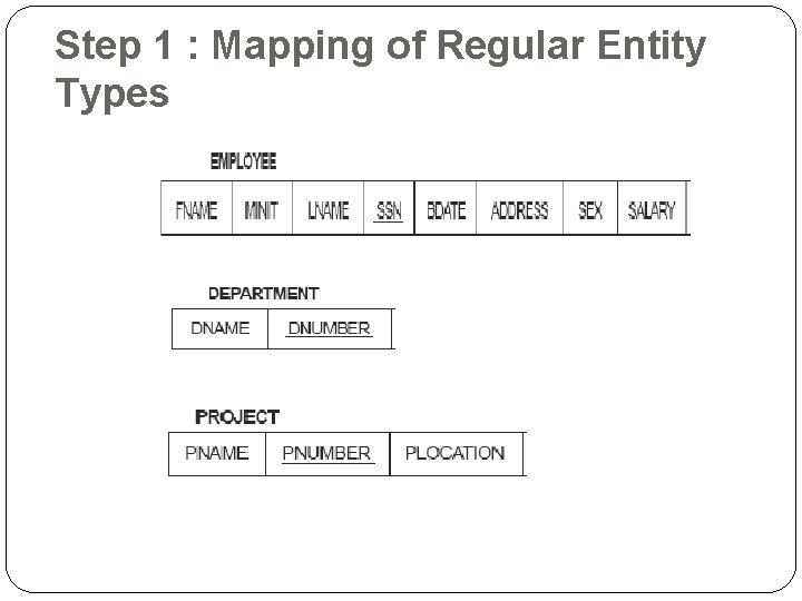 Step 1 : Mapping of Regular Entity Types 