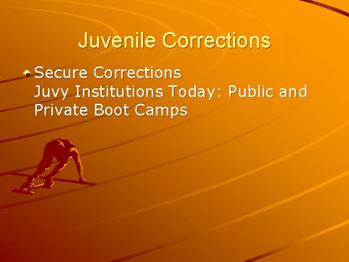Juvenile Corrections Secure Corrections Juvy Institutions Today: Public and Private Boot Camps 