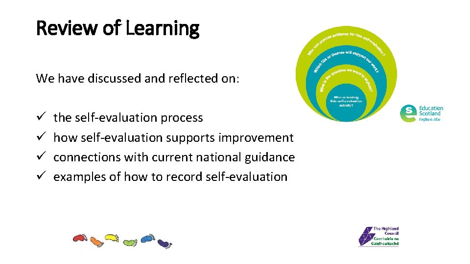 Review of Learning We have discussed and reflected on: ü ü the self-evaluation process