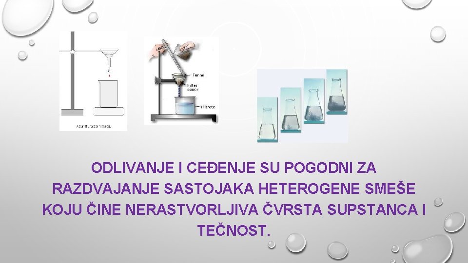 ODLIVANJE I CEĐENJE SU POGODNI ZA RAZDVAJANJE SASTOJAKA HETEROGENE SMEŠE KOJU ČINE NERASTVORLJIVA ČVRSTA