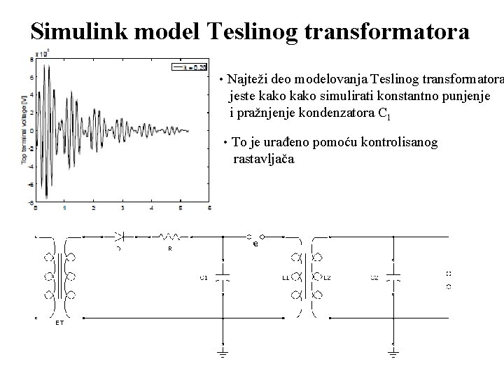 Simulink model Teslinog transformatora • Najteži deo modelovanja Teslinog transformatora jeste kako simulirati konstantno Simulink model Teslinog transformatora • Najteži deo modelovanja Teslinog transformatora jeste kako simulirati konstantno