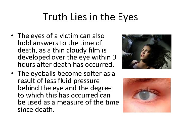 Truth Lies in the Eyes • The eyes of a victim can also hold