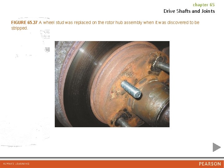 chapter 65 Drive Shafts and Joints FIGURE 65. 37 A wheel stud was replaced