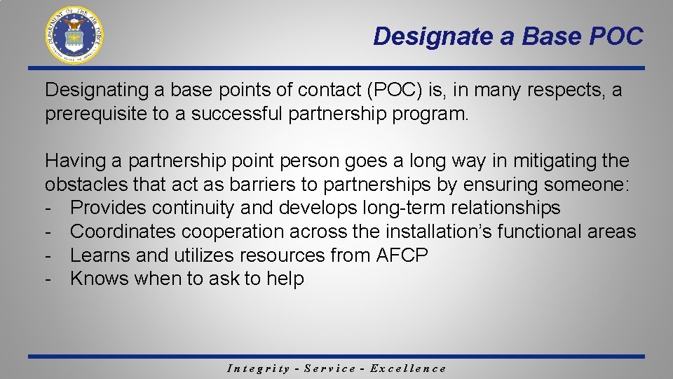 Designate a Base POC Designating a base points of contact (POC) is, in many Designate a Base POC Designating a base points of contact (POC) is, in many