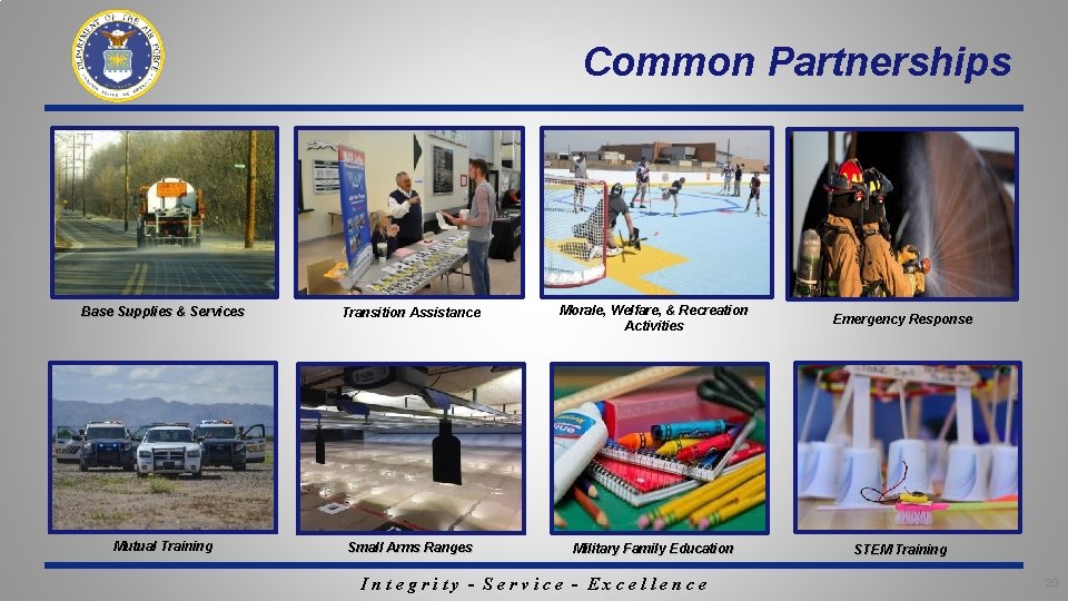 Common Partnerships Base Supplies & Services Transition Assistance Morale, Welfare, & Recreation Activities Emergency Common Partnerships Base Supplies & Services Transition Assistance Morale, Welfare, & Recreation Activities Emergency