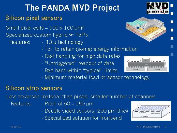 The PANDA MVD Project Silicon pixel sensors Small pixel cells – 100 x 100