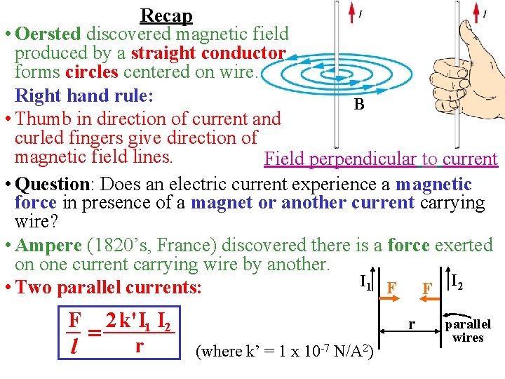 Recap • Oersted discovered magnetic field produced by a straight conductor forms circles centered