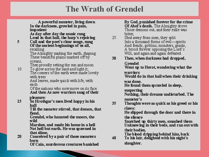 The Wrath of Grendel 5 10 15 20 . . . A powerful monster,