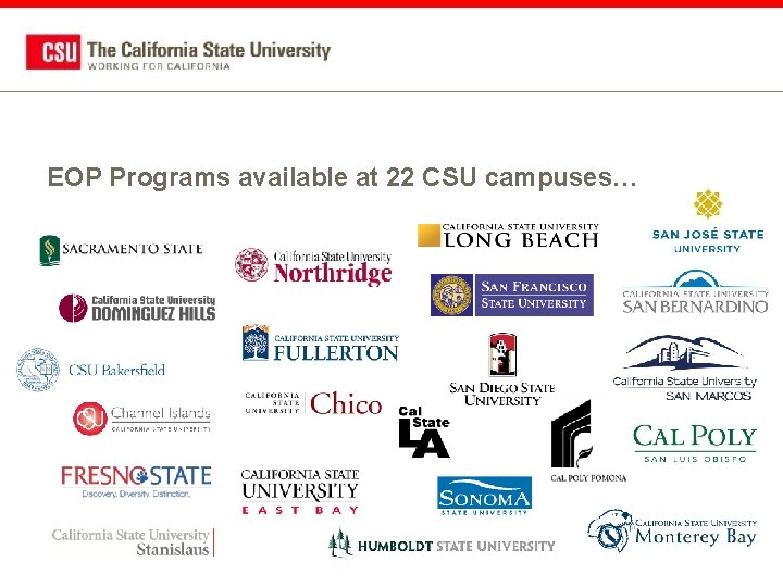 EOP Programs available at 22 CSU campuses… 