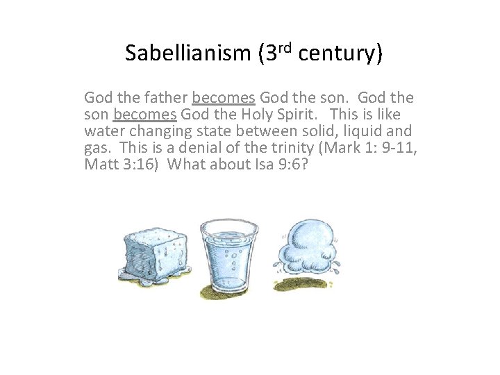 Sabellianism (3 rd century) God the father becomes God the son becomes God the