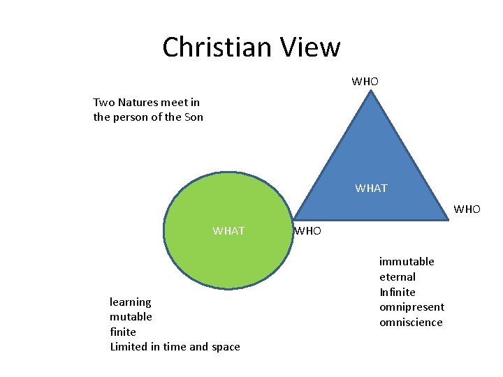 Christian View WHO Two Natures meet in the person of the Son WHAT WHO