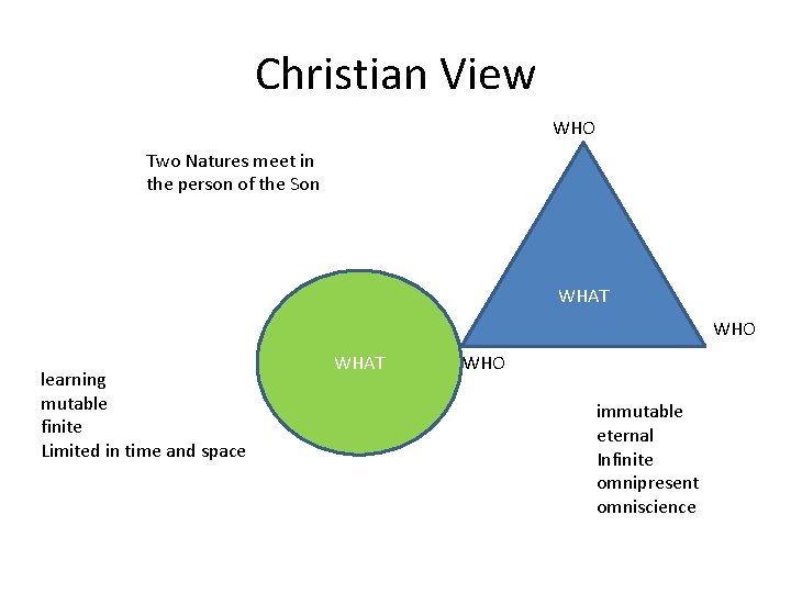 Christian View WHO Two Natures meet in the person of the Son WHAT WHO