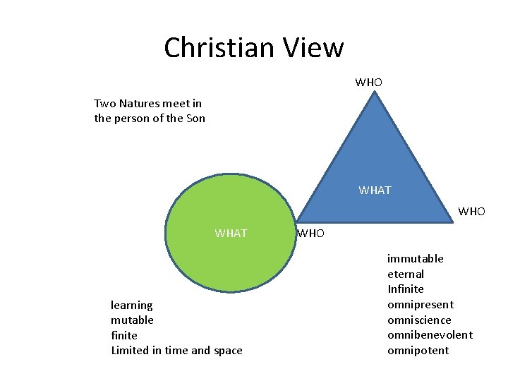 Christian View WHO Two Natures meet in the person of the Son WHAT WHO