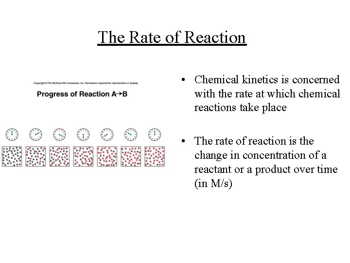 The Rate of Reaction • Chemical kinetics is concerned with the rate at which