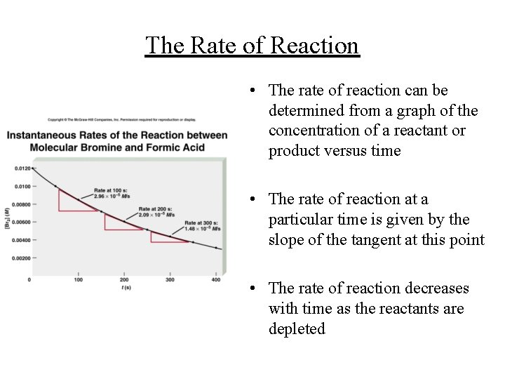 The Rate of Reaction • The rate of reaction can be determined from a