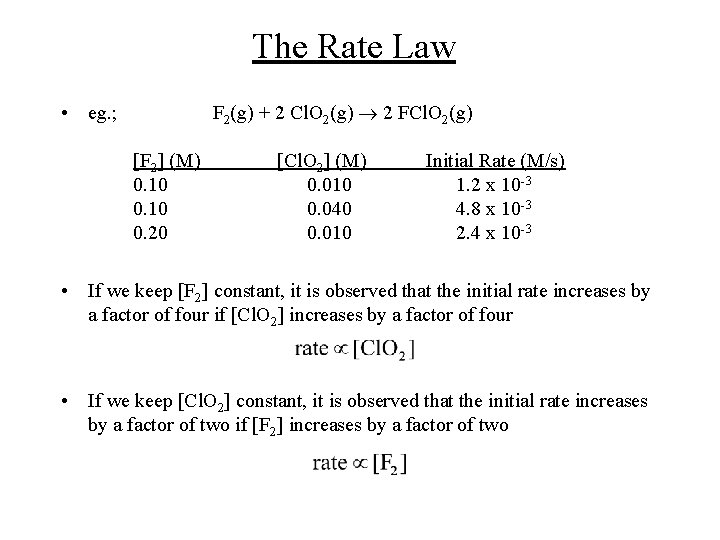 The Rate Law F 2(g) + 2 Cl. O 2(g) 2 FCl. O 2(g)