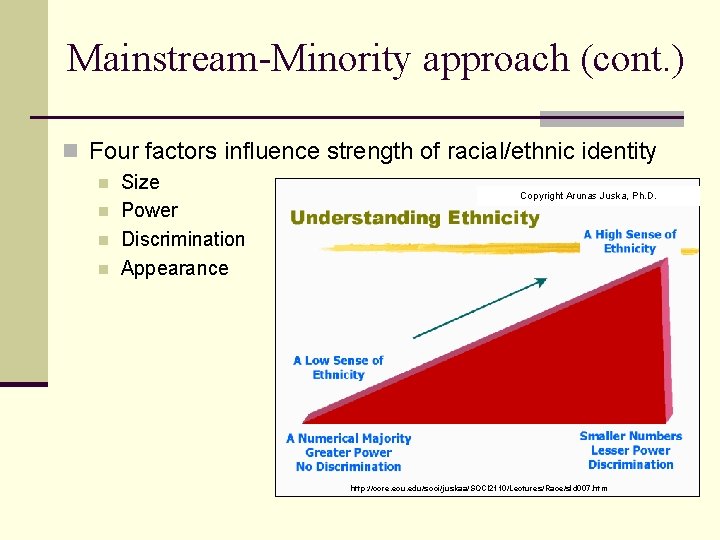 Mainstream-Minority approach (cont. ) n Four factors influence strength of racial/ethnic identity n n