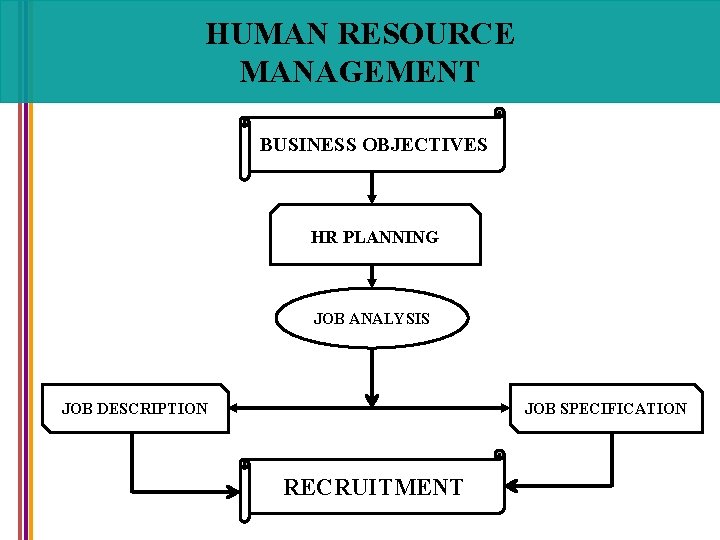 HUMAN RESOURCE MANAGEMENT BUSINESS OBJECTIVES HR PLANNING JOB ANALYSIS JOB DESCRIPTION JOB SPECIFICATION RECRUITMENT