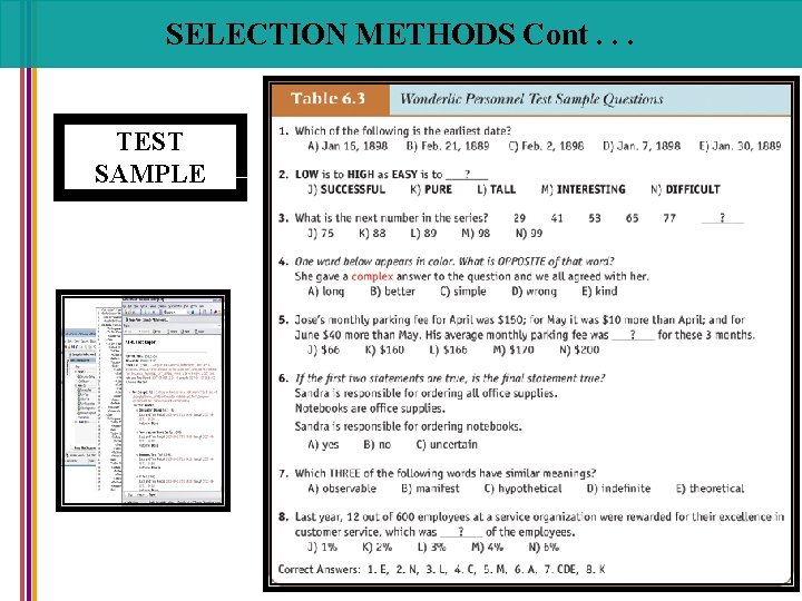 SELECTION METHODS Cont. . . TEST SAMPLE 