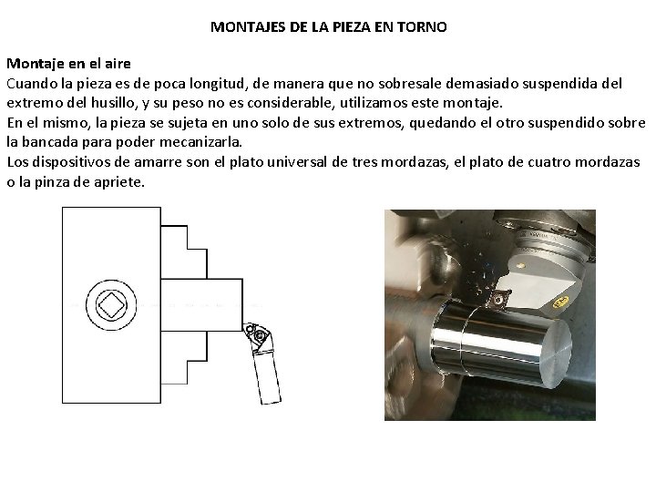 MONTAJES DE LA PIEZA EN TORNO Montaje en