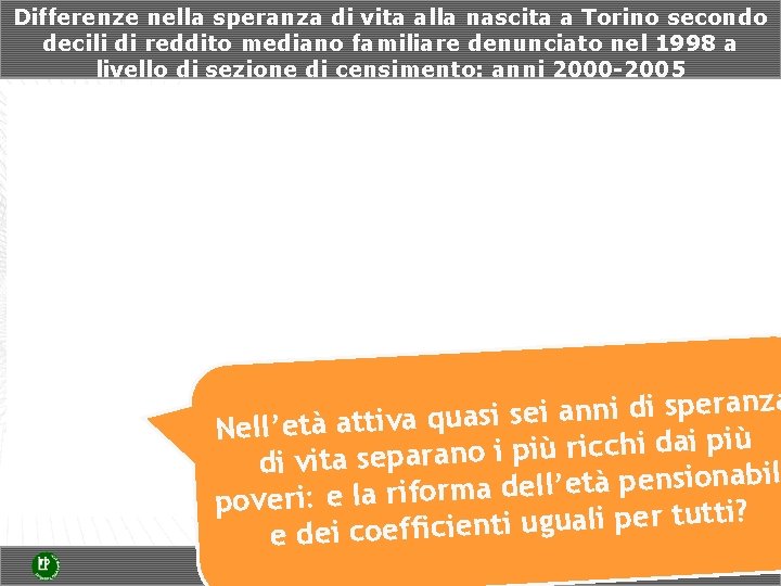 Differenze nella speranza di vita alla nascita a Torino secondo decili di reddito mediano