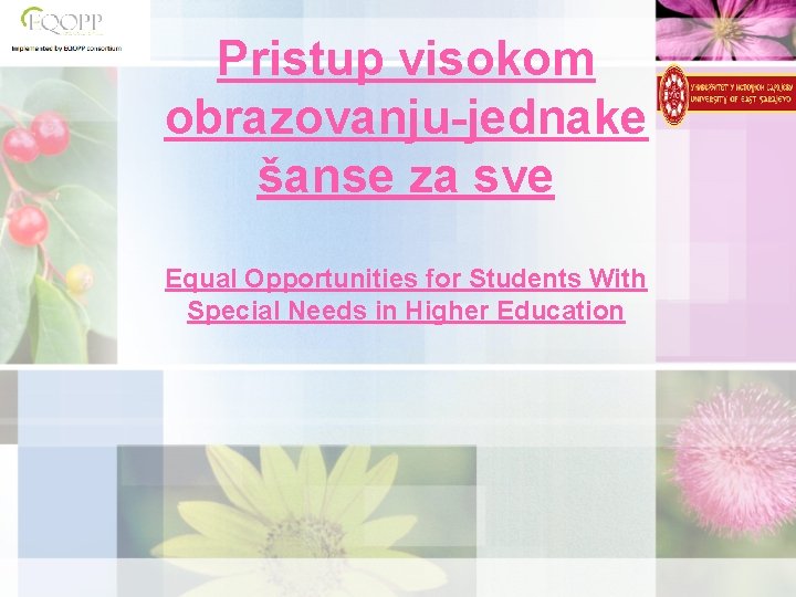 Pristup visokom obrazovanju-jednake šanse za sve Equal Opportunities for Students With Special Needs in