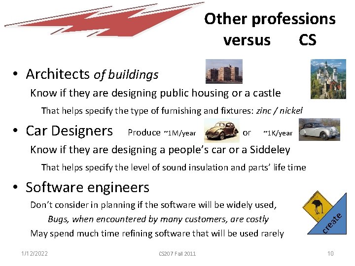 Other professions versus CS • Architects of buildings Know if they are designing public