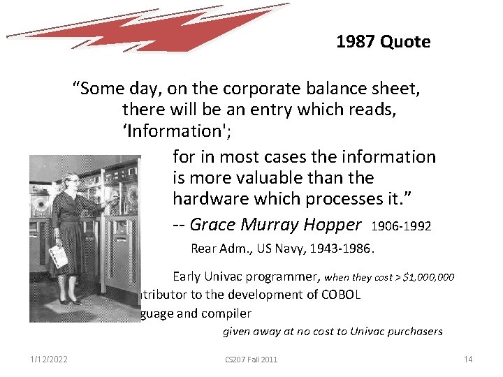 1987 Quote “Some day, on the corporate balance sheet, there will be an entry