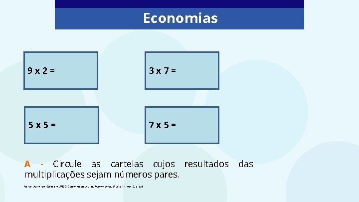 Economias 9 x 2= 3 x 7= 5 x 5= 7 x 5= A