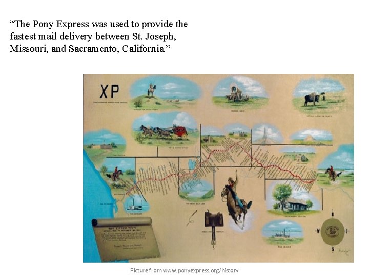 “The Pony Express was used to provide the fastest mail delivery between St. Joseph,