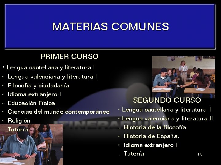 MATERIAS COMUNES PRIMER CURSO · Lengua castellana y literatura I · · ·. Lengua