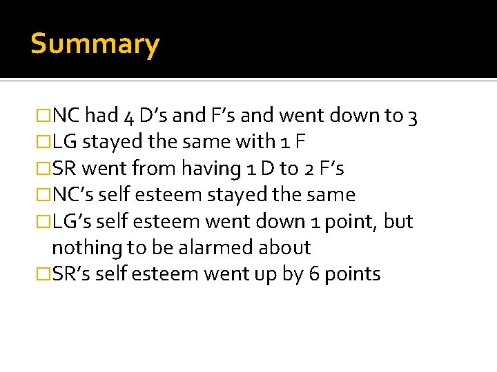 Summary �NC had 4 D’s and F’s and went down to 3 �LG stayed