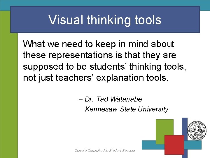 Visual thinking tools What we need to keep in mind about these representations is