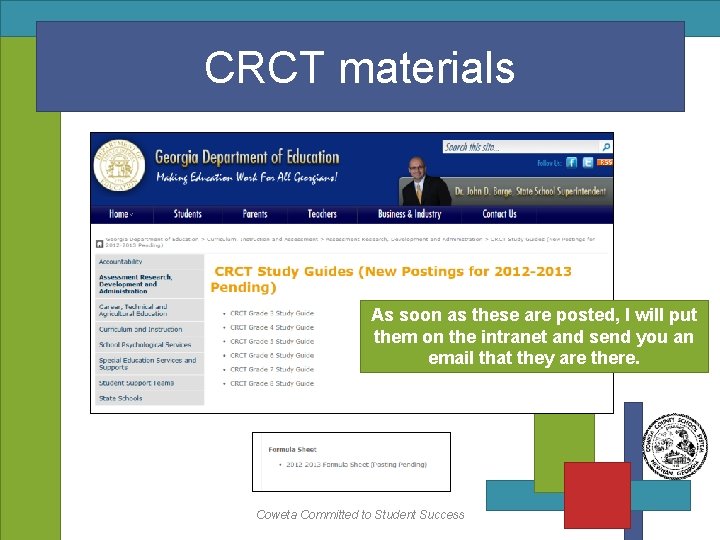 CRCT materials As soon as these are posted, I will put them on the