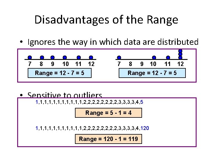 Disadvantages of the Range • Ignores the way in which data are distributed 7