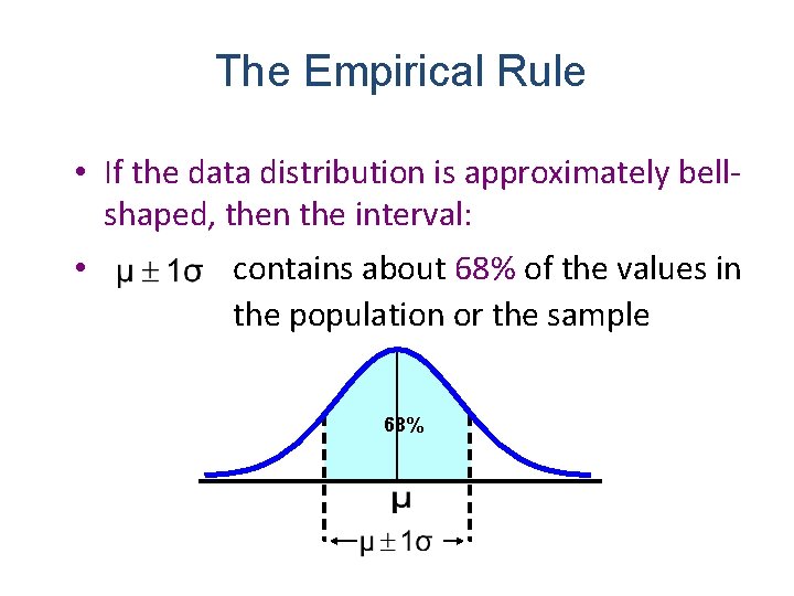 The Empirical Rule • If the data distribution is approximately bellshaped, then the interval: