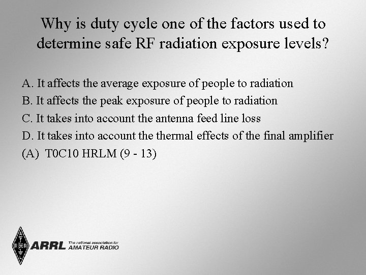 Why is duty cycle one of the factors used to determine safe RF radiation