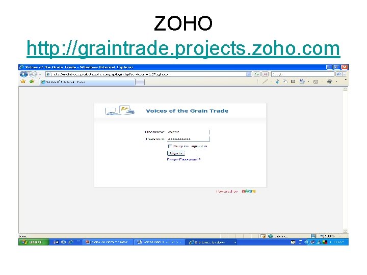 ZOHO http: //graintrade. projects. zoho. com 