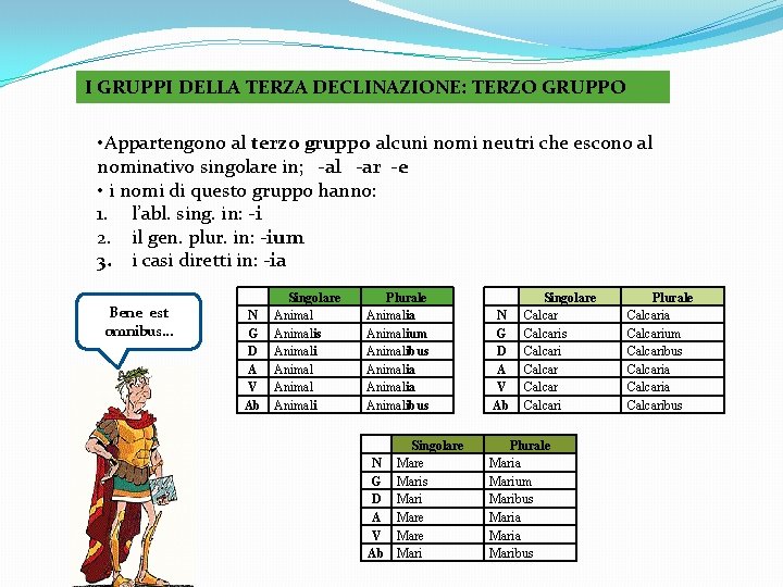 I GRUPPI DELLA TERZA DECLINAZIONE: TERZO GRUPPO • Appartengono al terzo gruppo alcuni nomi