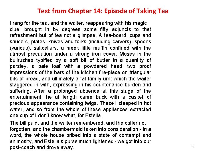 Text from Chapter 14: Episode of Taking Tea I rang for the tea, and