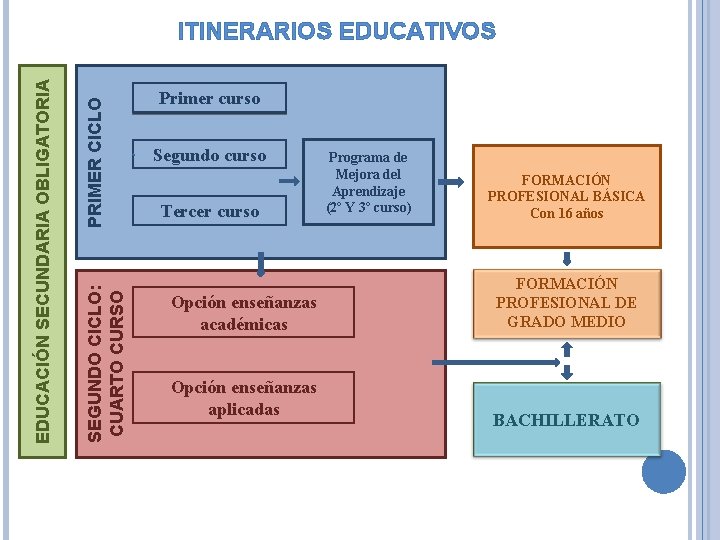 PRIMER CICLO SEGUNDO CICLO: CUARTO CURSO EDUCACIÓN SECUNDARIA OBLIGATORIA ITINERARIOS EDUCATIVOS Primer curso Segundo