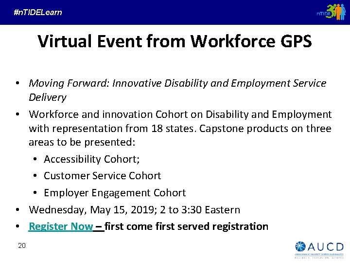 #n. TIDELearn Virtual Event from Workforce GPS • Moving Forward: Innovative Disability and Employment