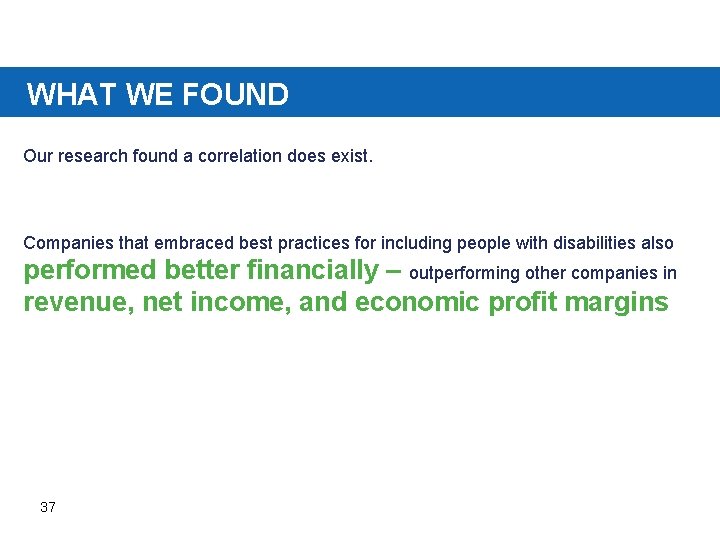 WHAT WE FOUND Our research found a correlation does exist. Companies that embraced best