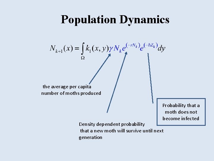 Population Dynamics the average per capita number of moths produced Probability that a moth